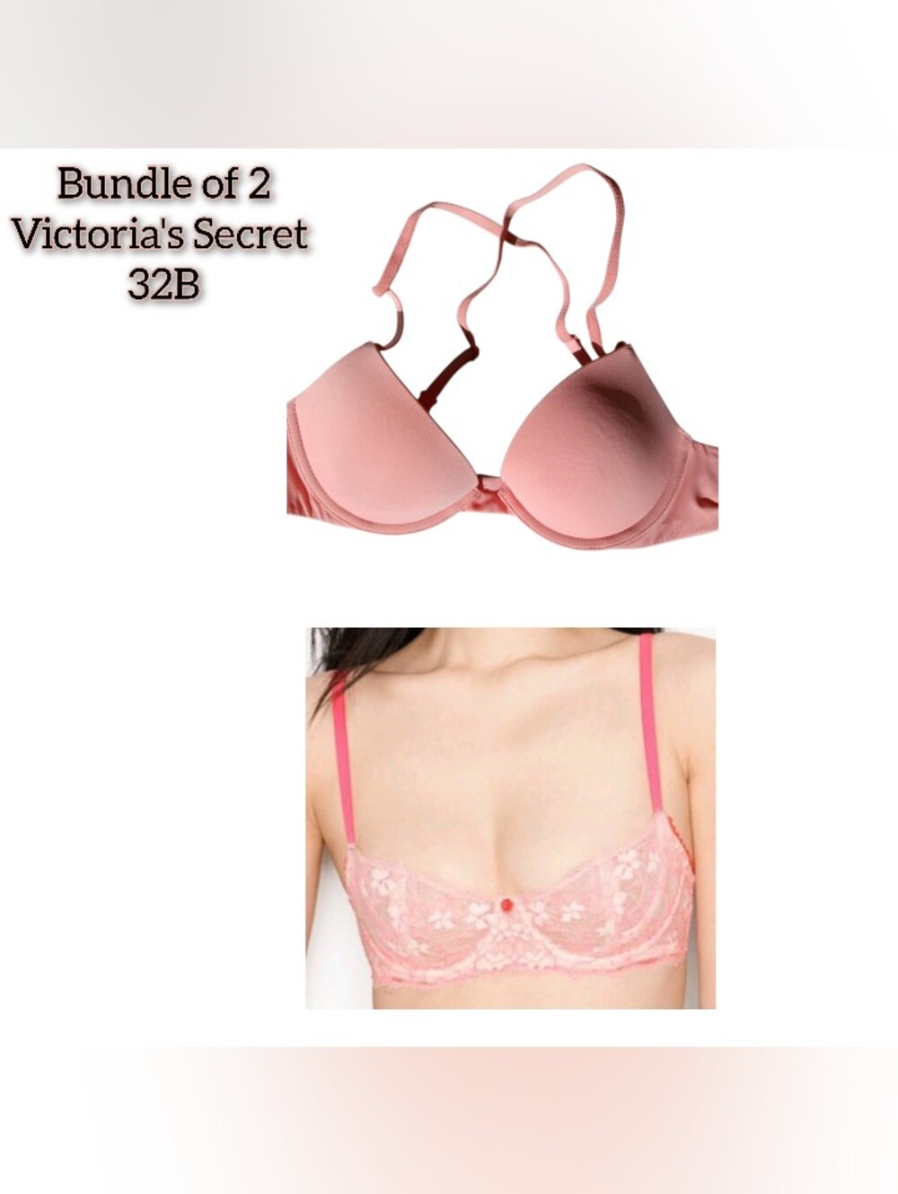 Bundle 32B Victoria's Secret Pink Lace and T-Shirt Bra Set - Pink Nwot